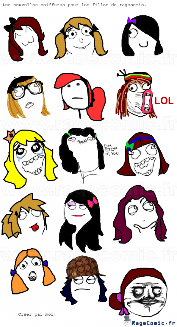 Les nouvelles coiffures pour les filles de ragecomic(creer par moi)